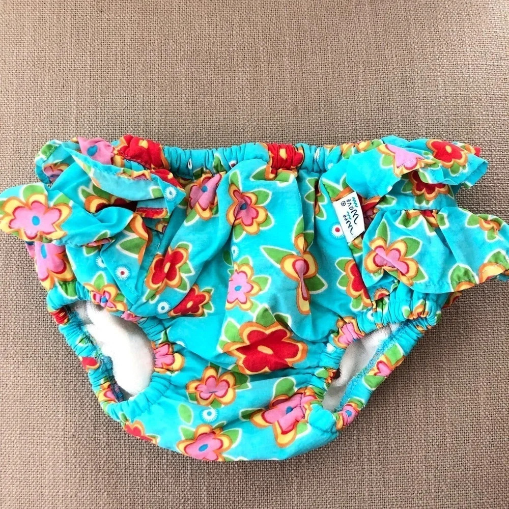 Wee Wave Baby Girls Size Medium 18-22 lbs Turquoise Floral Swim Bottom‎ Diaper